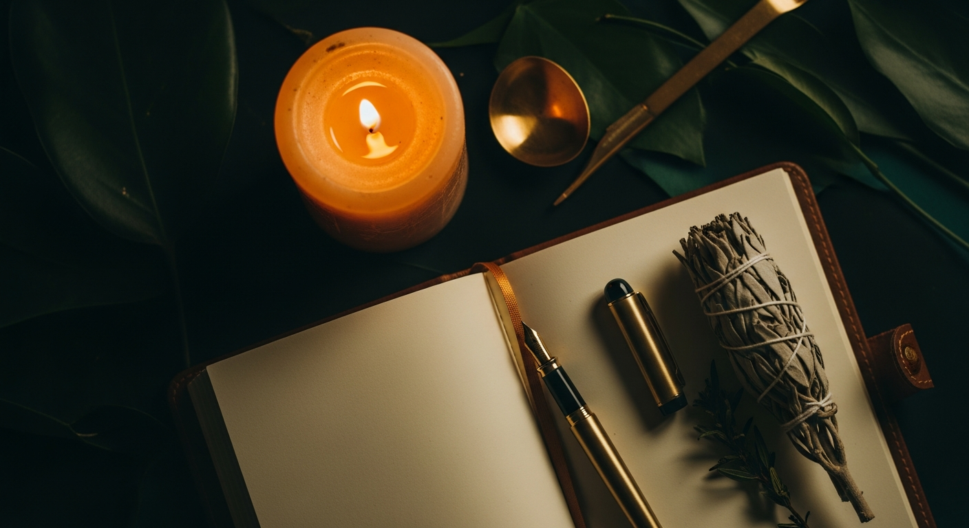 Journal and candle